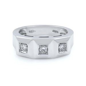 Saya Three Stone Diamond Ladies Ring Band 18K White Gold 0.75 Cttw Size 7.5